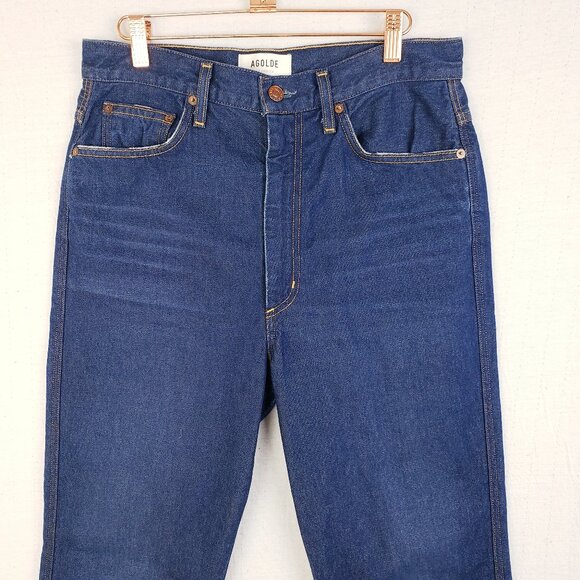 AGOLDE Jeans Pinch Waist High Rise Kick Flare Dark Wash Blue Denim size 28 - Picture 4 of 14